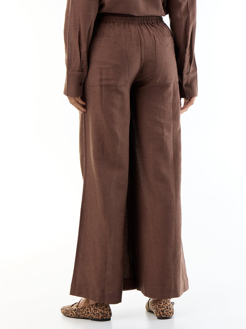 Blended Linen Wide-Leg Maternity Trousers Brown - Kiabi