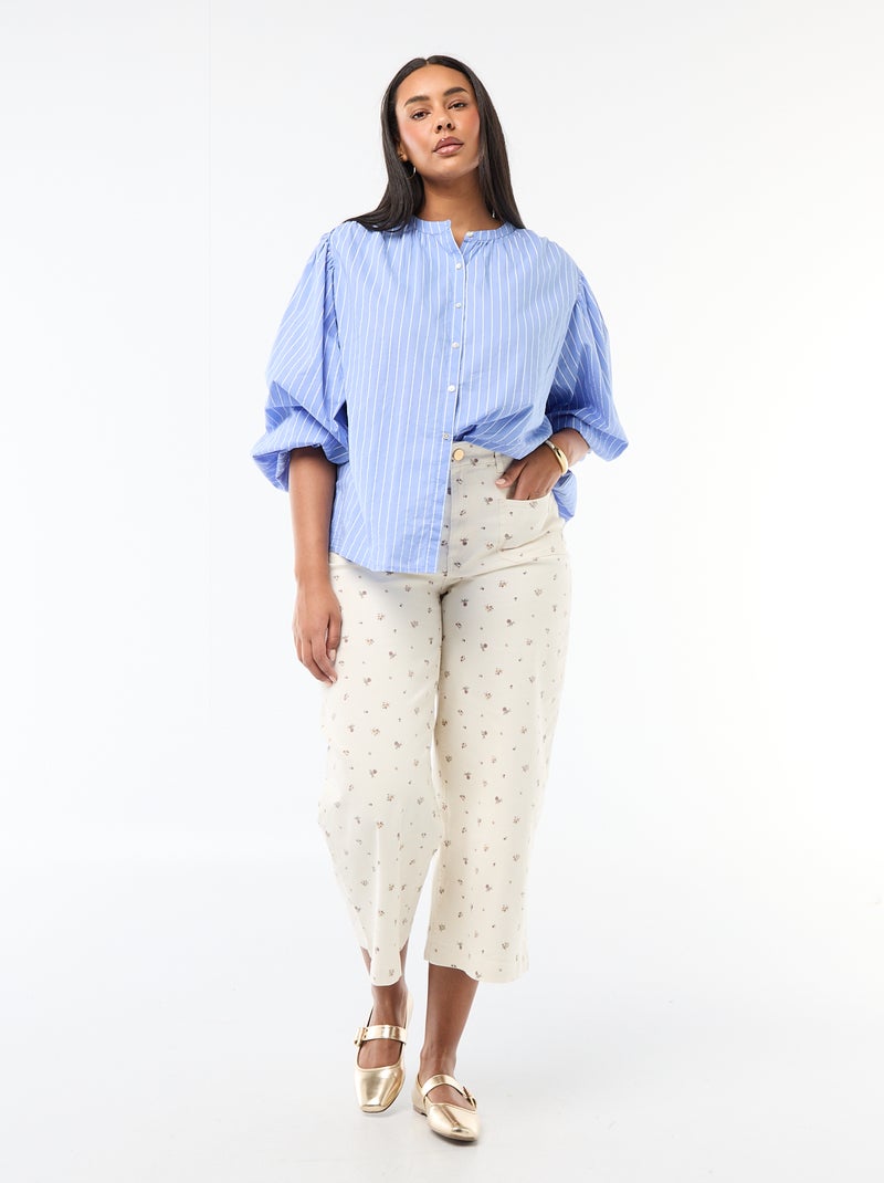 Blouse à col rond et manches longues Bleu - Kiabi