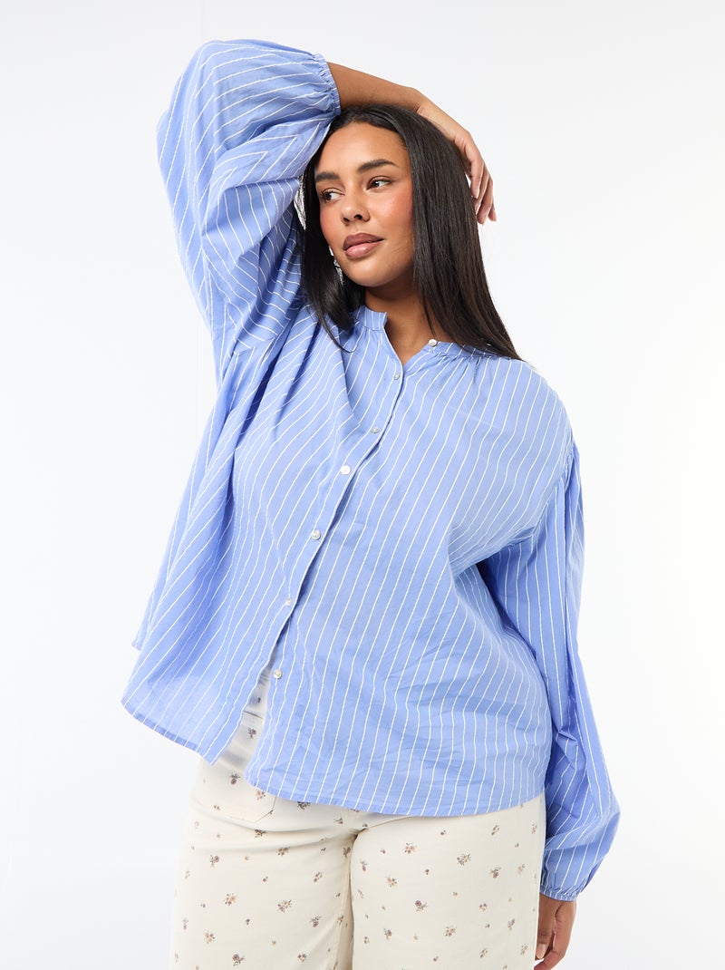 Blouse à col rond et manches longues Bleu - Kiabi