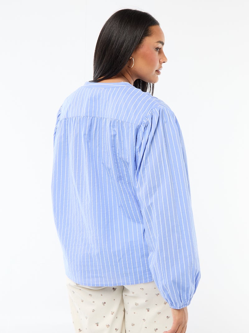 Blouse à col rond et manches longues Bleu - Kiabi