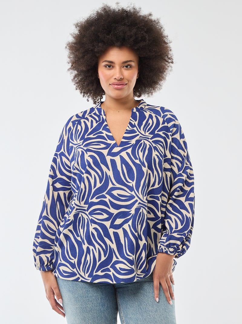 Blouse à col V avec motif allover Bleu - Kiabi