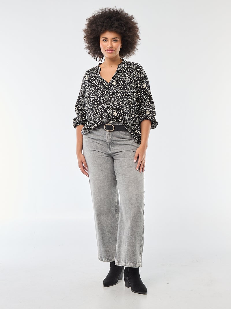 Blouse à col V avec motif allover Noir - Kiabi