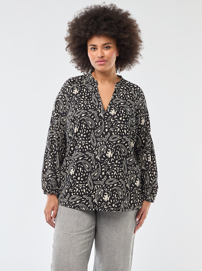 Blouse à col V avec motif allover Noir - Kiabi