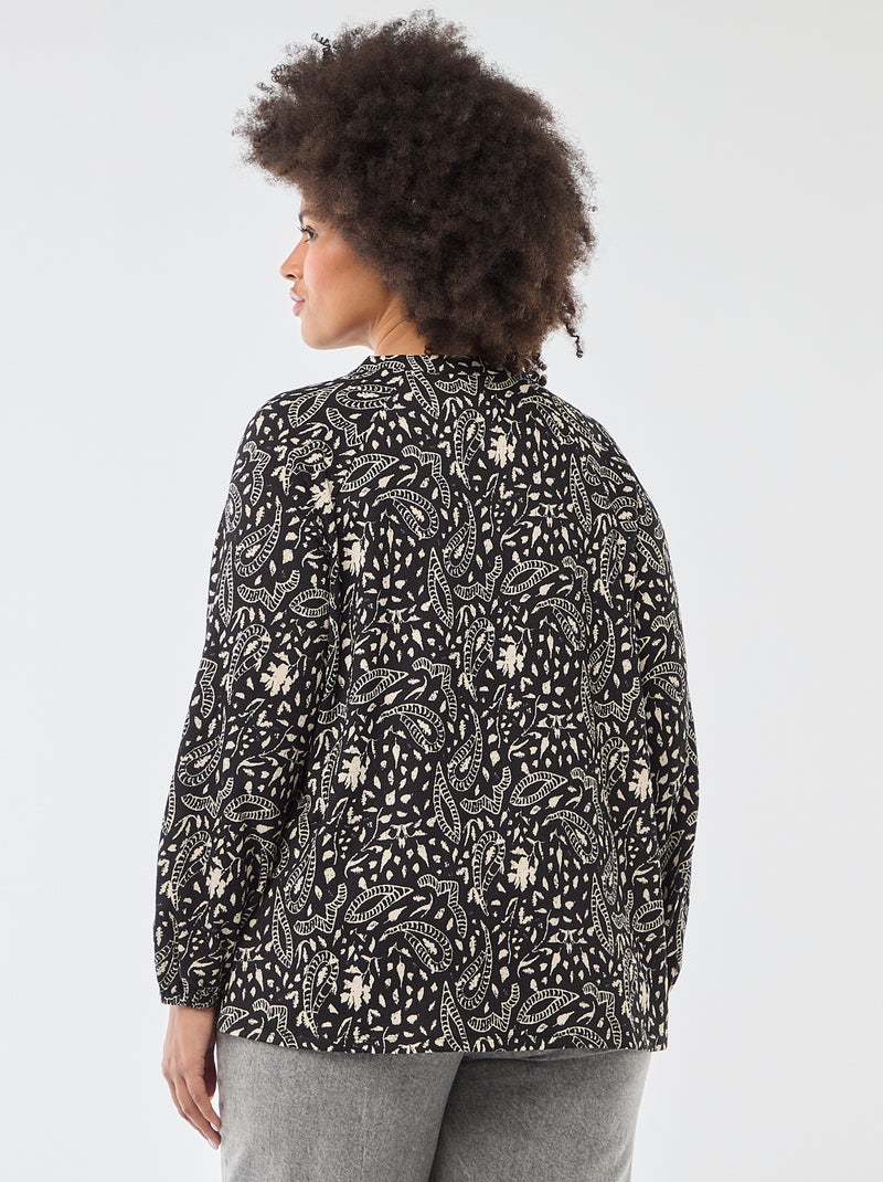 Blouse à col V avec motif allover Noir - Kiabi