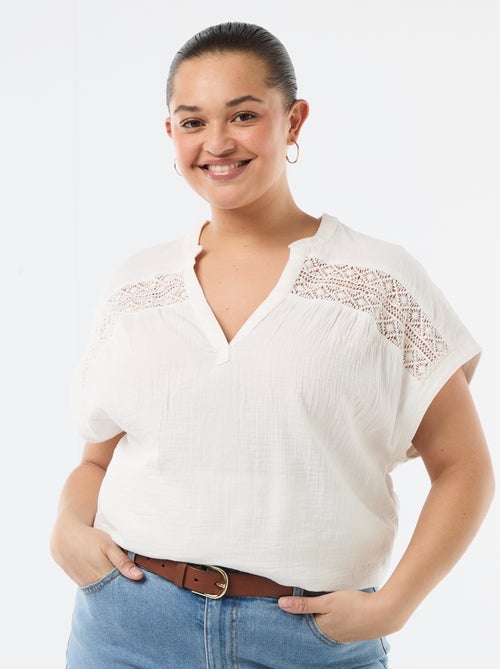 Blouse à manches courtes en double gaze de coton - Kiabi