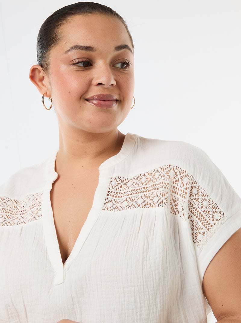 Blouse à manches courtes en double gaze de coton Blanc - Kiabi