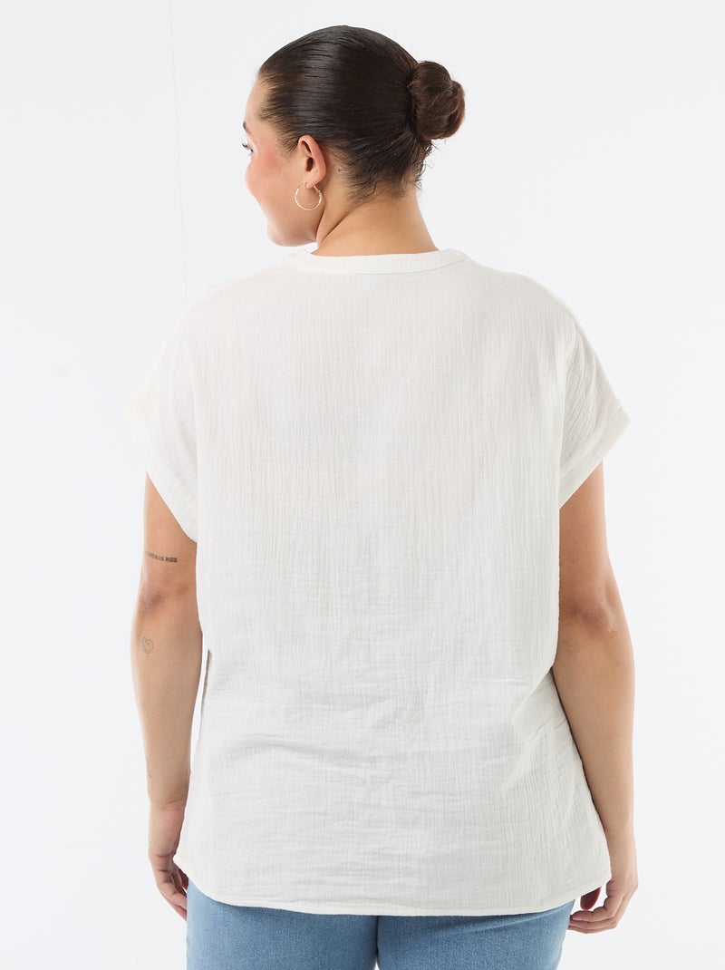 Blouse à manches courtes en double gaze de coton Blanc - Kiabi