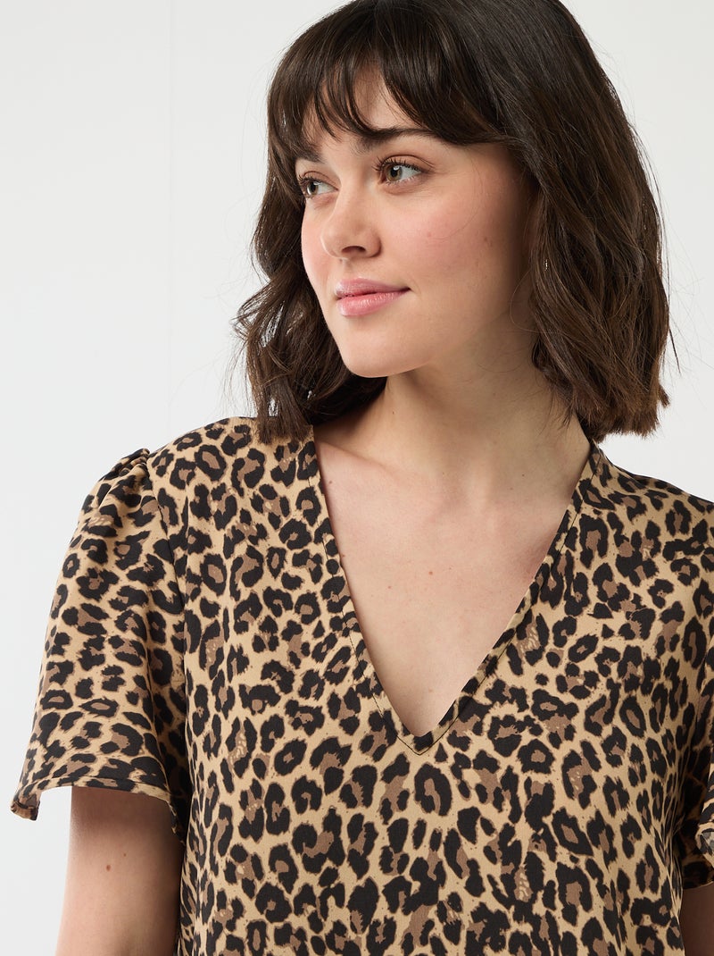 Blouse à manches courtes et col V Beige - Kiabi