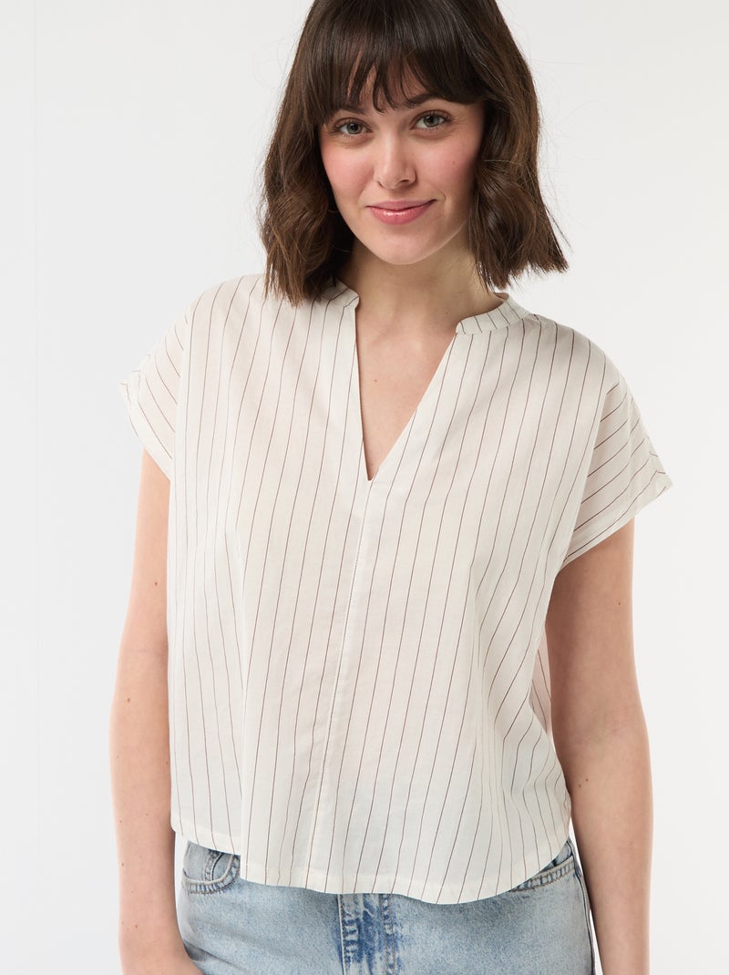 Blouse à manches courtes et col V Blanc - Kiabi
