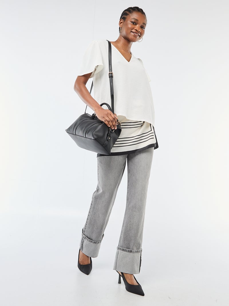 Blouse à manches courtes et col V Blanc - Kiabi