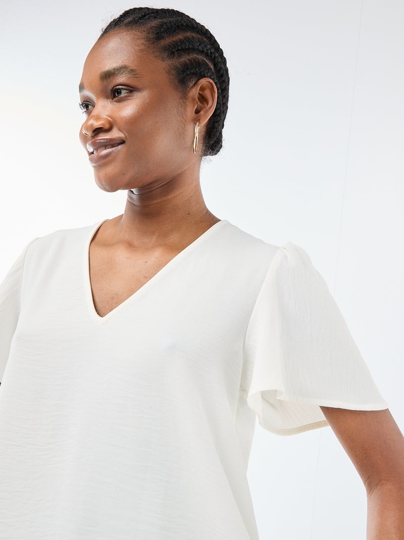 Blouse à manches courtes et col V Blanc - Kiabi