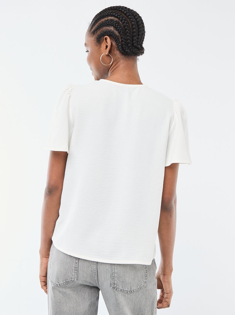 Blouse à manches courtes et col V Blanc - Kiabi