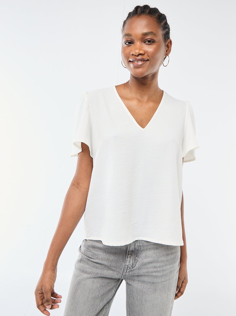 Blouse à manches courtes et col V Blanc - Kiabi