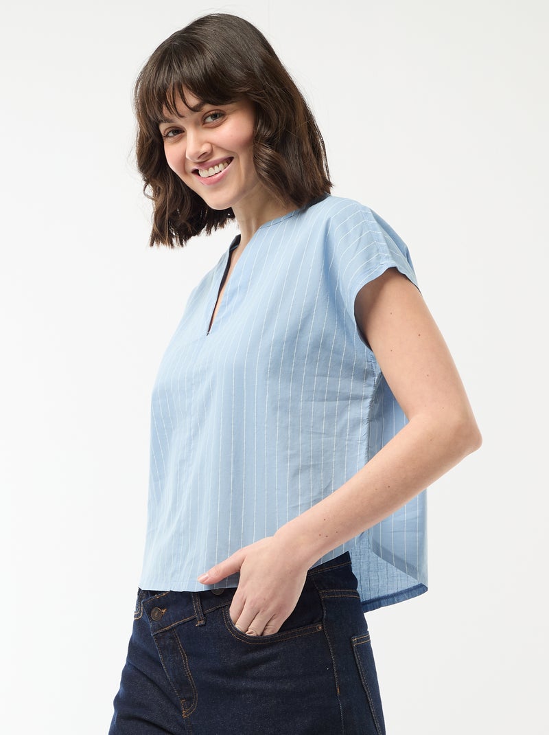 Blouse à manches courtes et col V Bleu - Kiabi