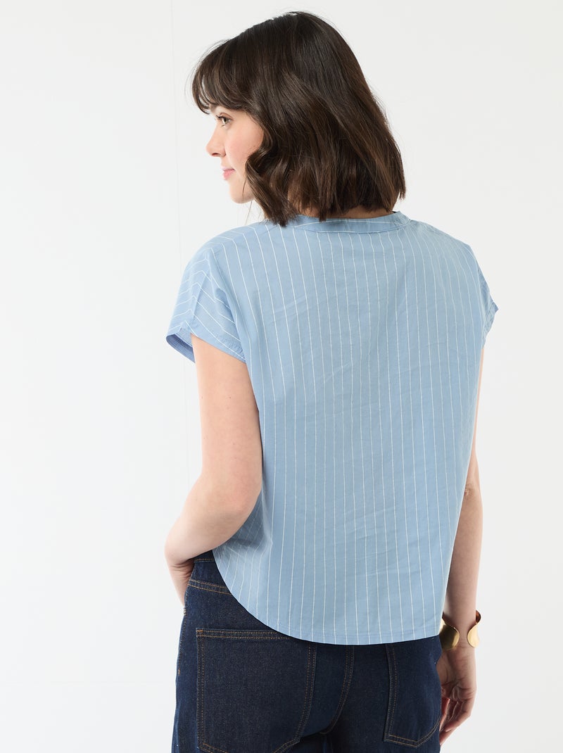 Blouse à manches courtes et col V Bleu - Kiabi