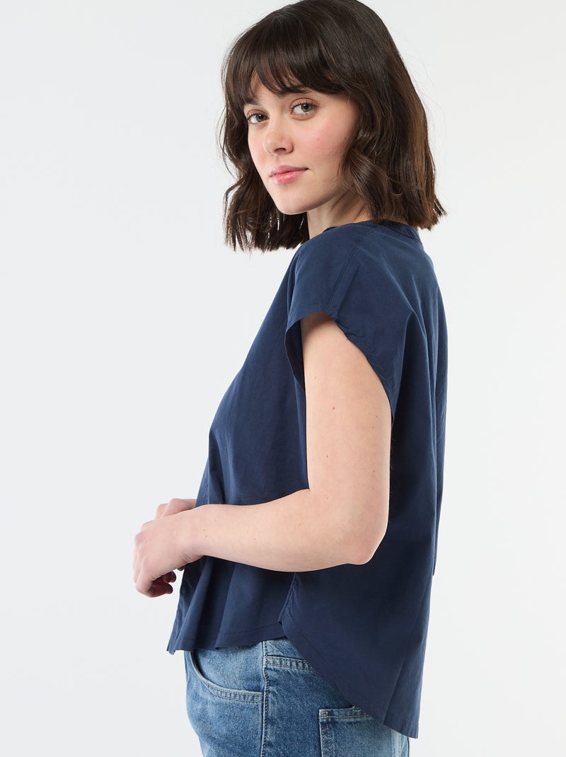 Blouse à manches courtes et col V Bleu - Kiabi