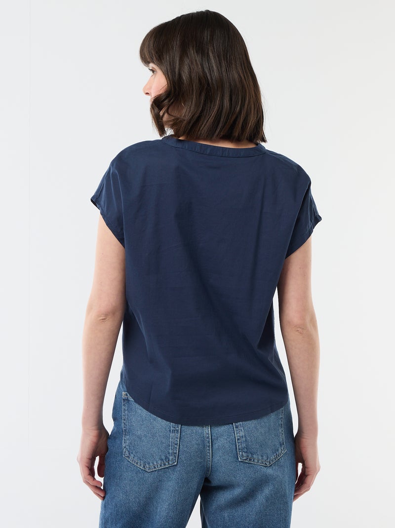 Blouse à manches courtes et col V Bleu - Kiabi