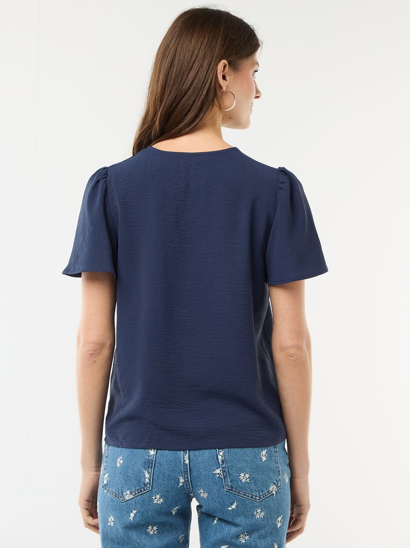 Blouse à manches courtes et col V Marine - Kiabi