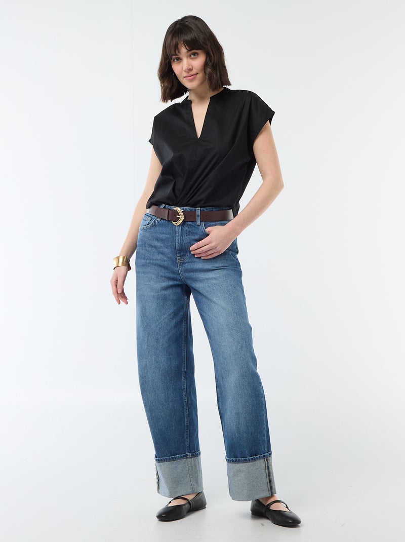 Blouse à manches courtes et col V Noir - Kiabi