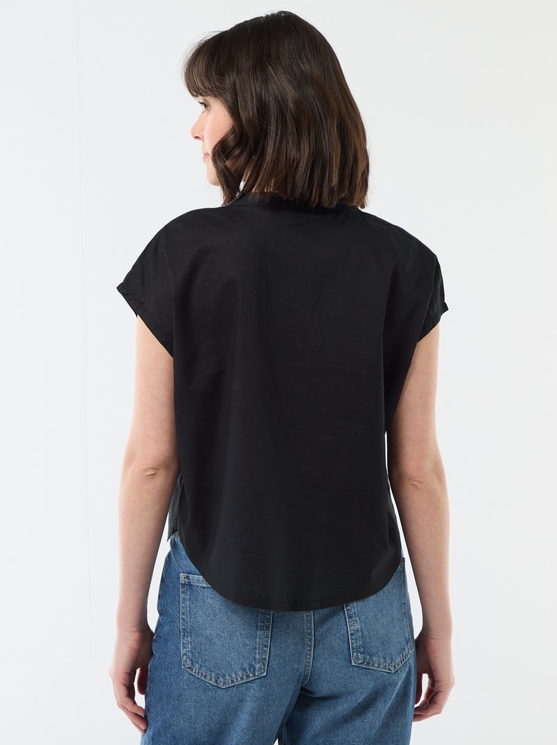 Blouse à manches courtes et col V Noir - Kiabi