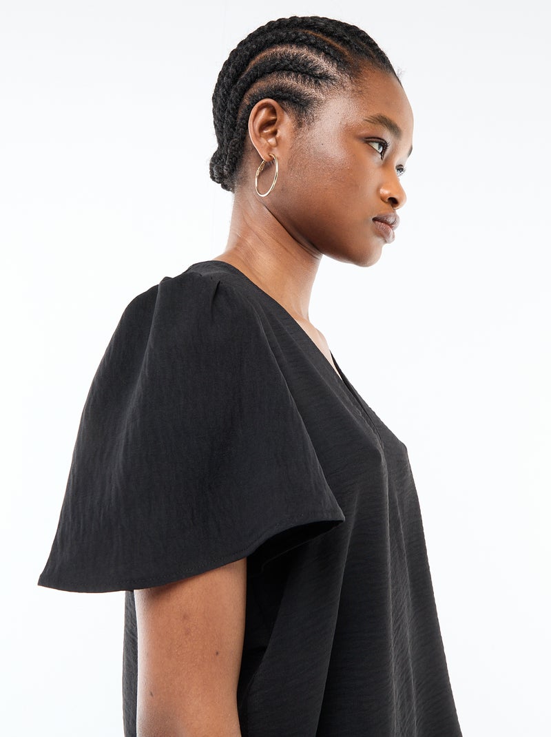 Blouse à manches courtes et col V Noir - Kiabi