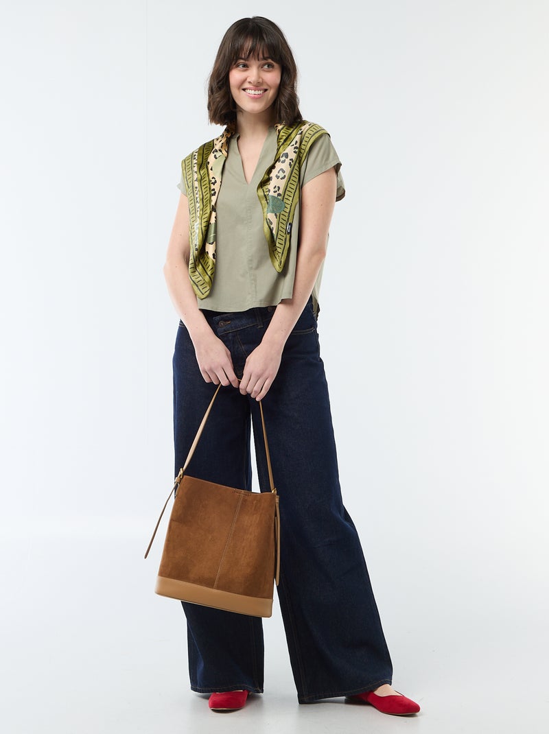 Blouse à manches courtes et col V Vert - Kiabi