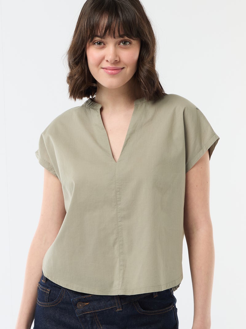 Blouse à manches courtes et col V Vert - Kiabi