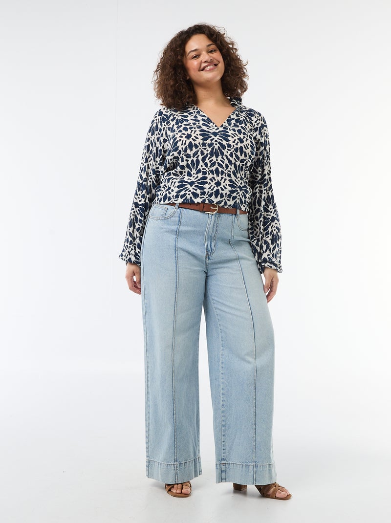 Blouse à manches longues col pointes libres Bleu - Kiabi