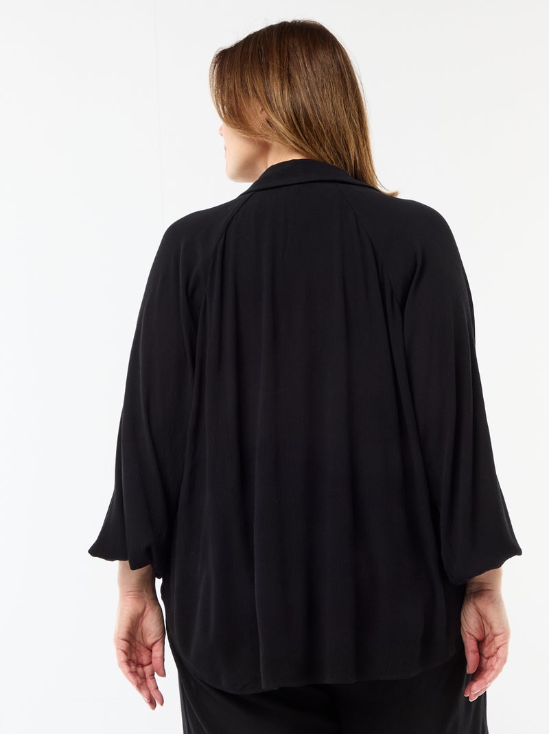 Blouse à manches longues col pointes libres Noir - Kiabi