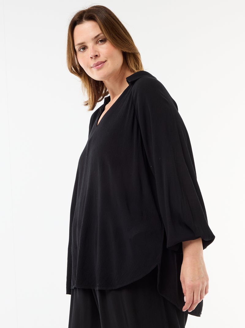 Blouse à manches longues col pointes libres Noir - Kiabi