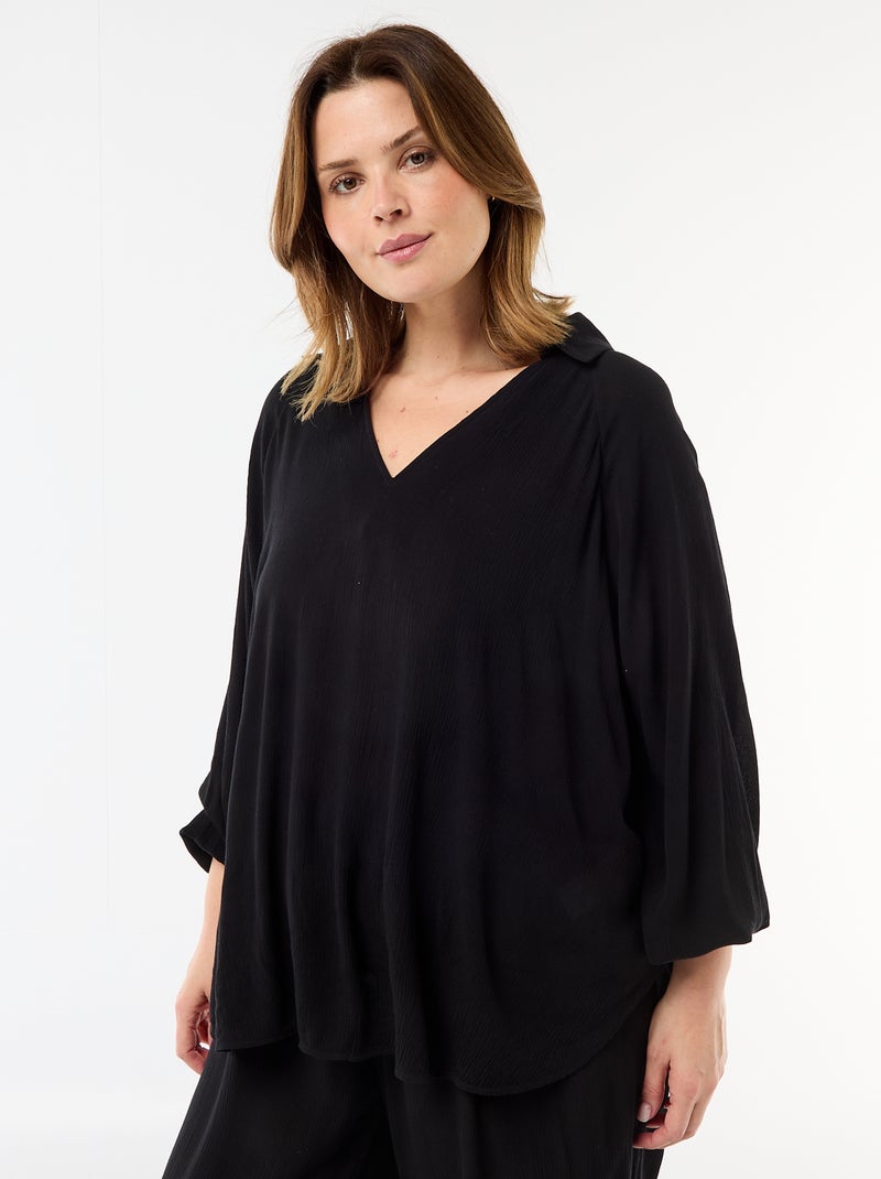 Blouse à manches longues col pointes libres Noir - Kiabi