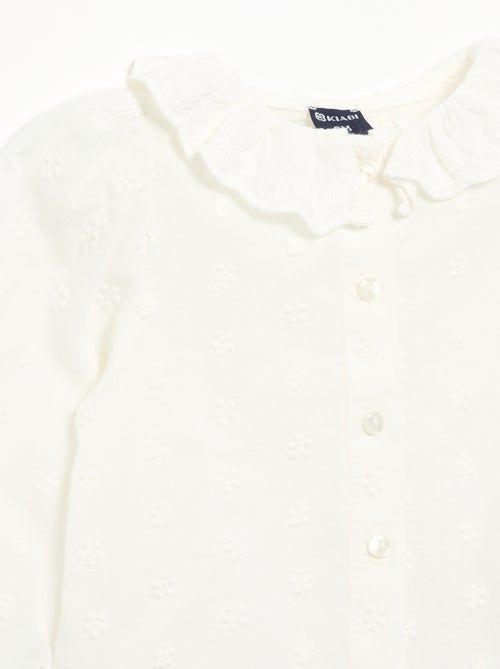 Blouse à manches longues en voile de coton avec fleurs brodées - Kiabi