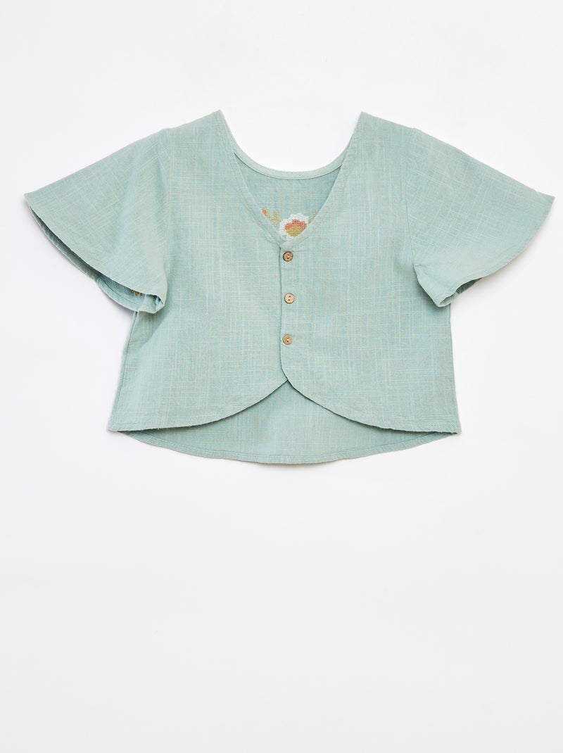 Blouse à motifs brodés Vert - Kiabi