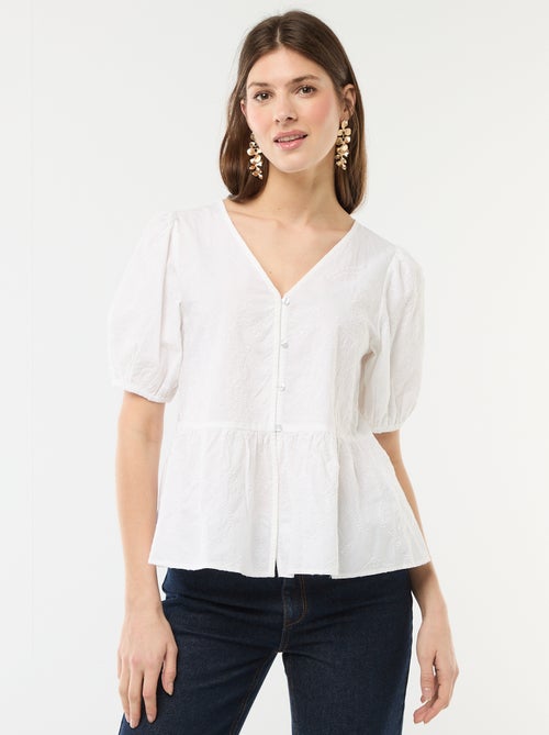 Blouse avec broderies et base volantée - Kiabi