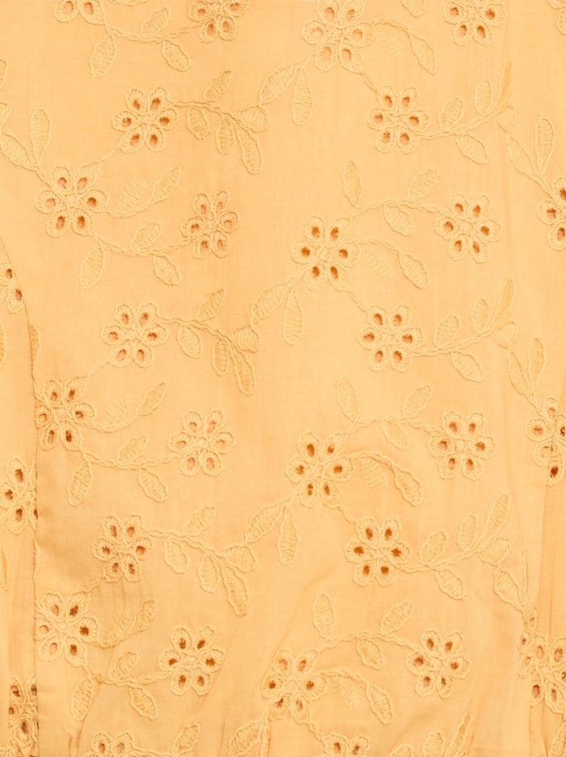 Blouse avec broderies fleurs à manches courtes Beige - Kiabi