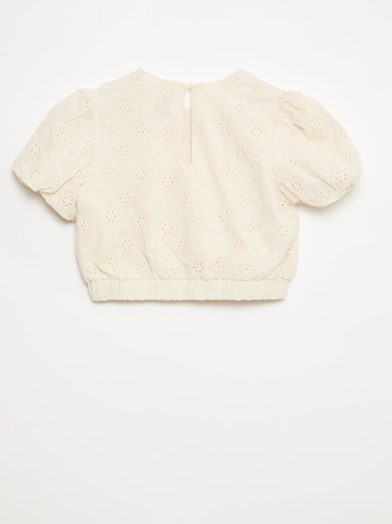 Blouse avec broderies fleurs à manches courtes Blanc - Kiabi