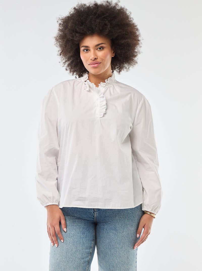 Blouse avec col montant volanté Blanc - Kiabi