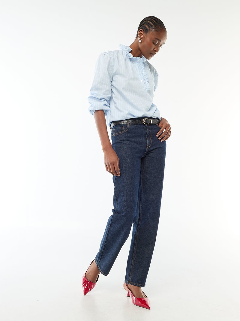 Blouse avec volants au col et à l'ouverture Bleu - Kiabi