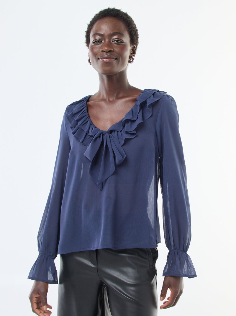 Blouse cavalière en voile transparent Noir - Kiabi