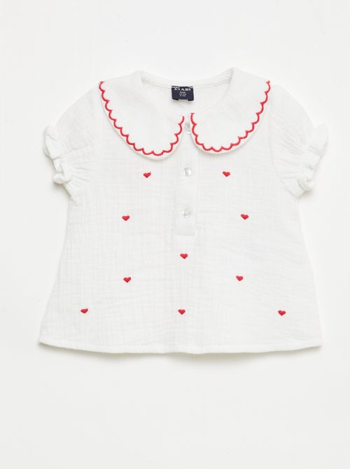 Blouse col Claudine et broderies 'cœurs' - Kiabi