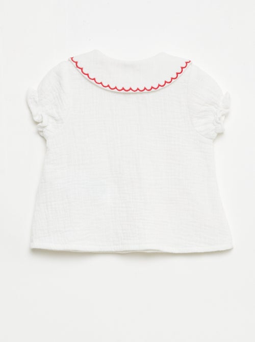 Blouse col Claudine et broderies 'cœurs' - Kiabi