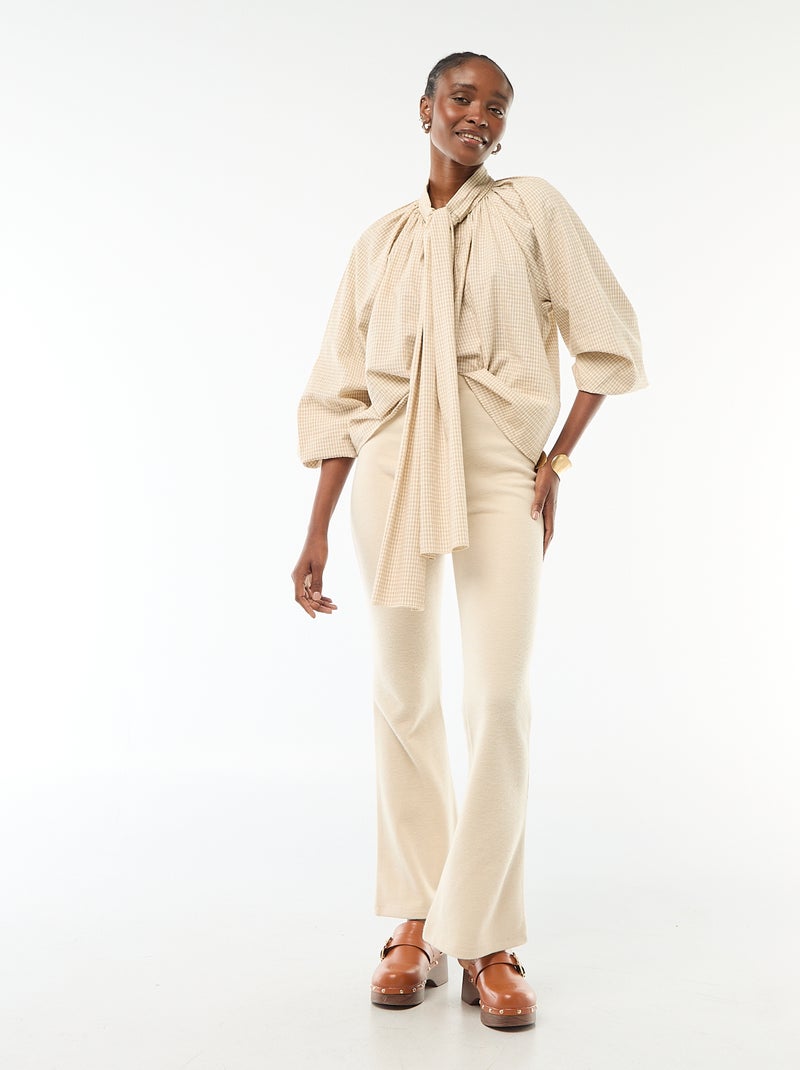 Blouse col lavalière à carreaux en coton Beige - Kiabi