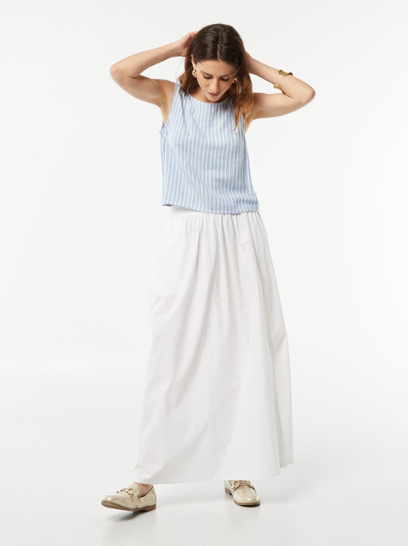 Blouse crop en lin mélangé BLEU - Kiabi