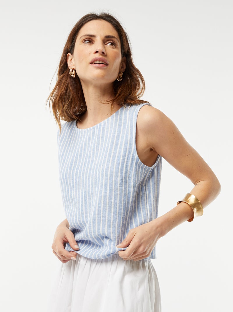 Blouse crop en lin mélangé BLEU - Kiabi