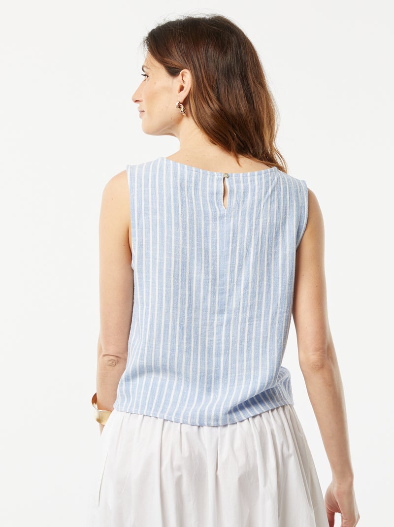 Blouse crop en lin mélangé BLEU - Kiabi