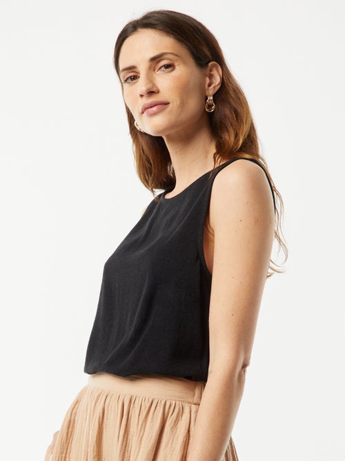 Blouse crop en lin mélangé - Kiabi