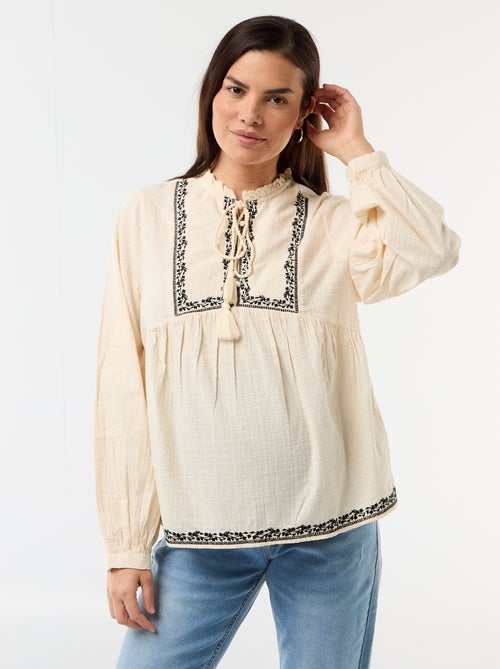Blouse de maternité brodée en gaze de coton - Kiabi