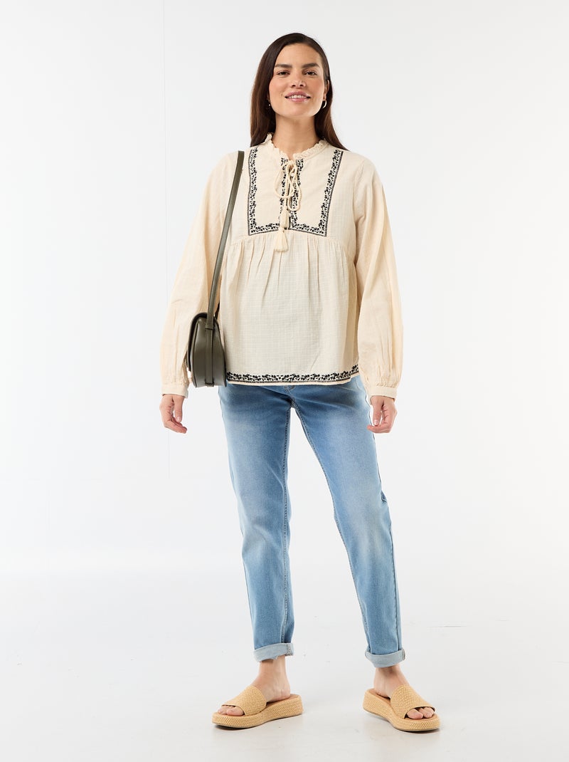 Blouse de maternité brodée en gaze de coton Blanc - Kiabi