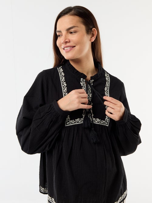 Blouse de maternité brodée en gaze de coton - Kiabi