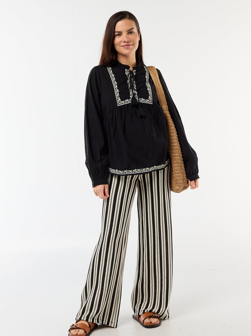 Blouse de maternité brodée en gaze de coton Noir - Kiabi